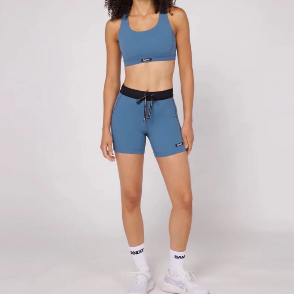 Bandit Running Gridlock Bra and Shorts Set - Blue Steel